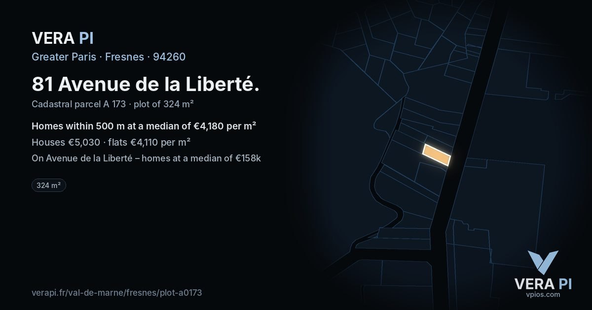 81 Avenue de la Liberté, Fresnes at night – the plot lit, the parcels around coloured by the prices near them