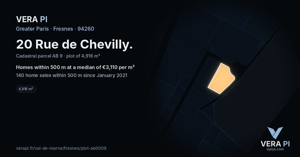 20 Rue de Chevilly, Fresnes at night – the plot lit, the parcels around coloured by the prices near them