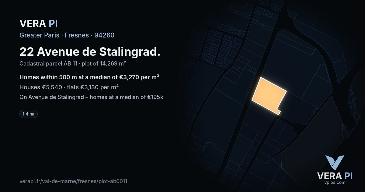 22 Avenue de Stalingrad, Fresnes at night – the plot lit, the parcels around coloured by the prices near them