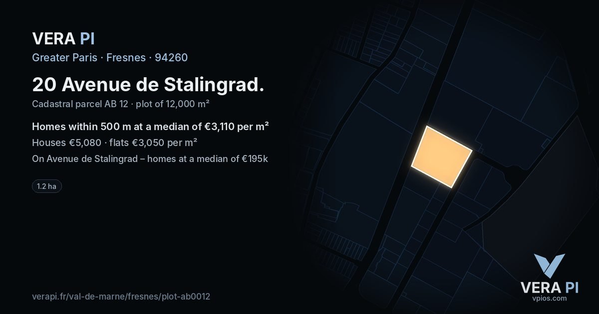 20 Avenue de Stalingrad, Fresnes at night – the plot lit, the parcels around coloured by the prices near them