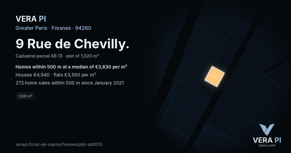 9 Rue de Chevilly, Fresnes at night – the plot lit, the parcels around coloured by the prices near them