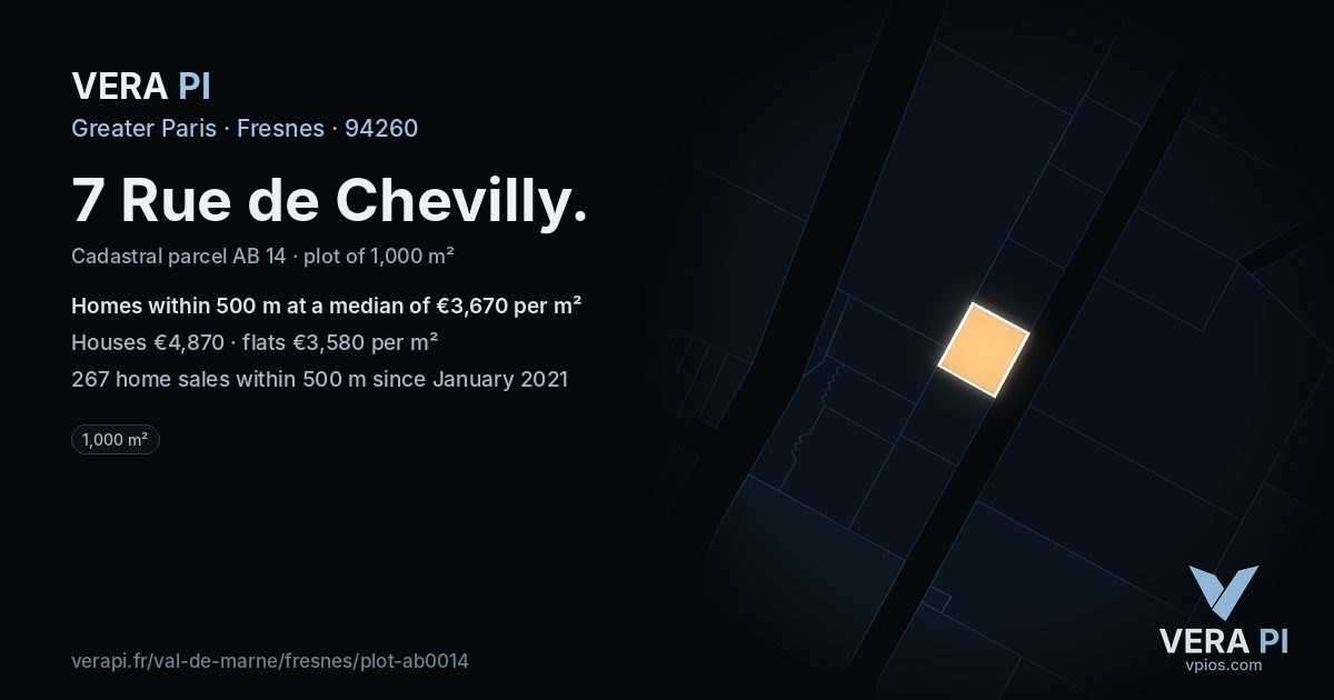 7 Rue de Chevilly, Fresnes at night – the plot lit, the parcels around coloured by the prices near them