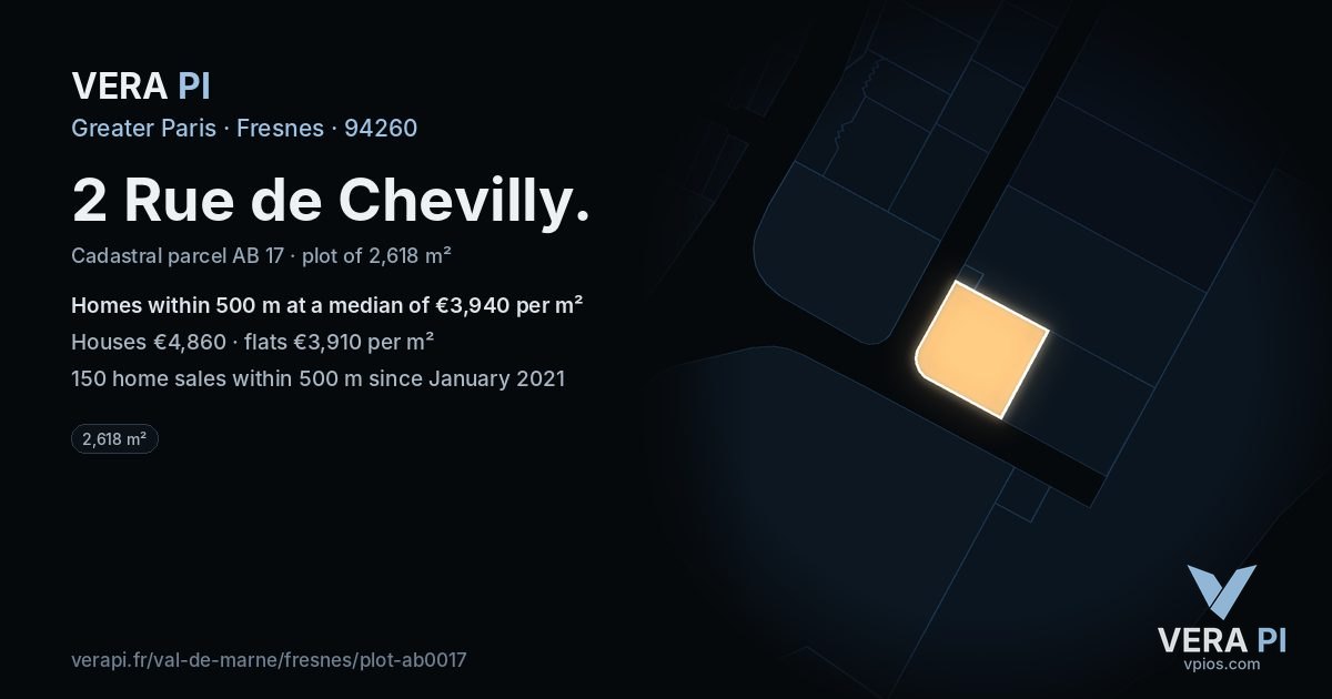 2 Rue de Chevilly, Fresnes at night – the plot lit, the parcels around coloured by the prices near them