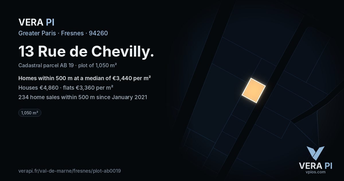 13 Rue de Chevilly, Fresnes at night – the plot lit, the parcels around coloured by the prices near them