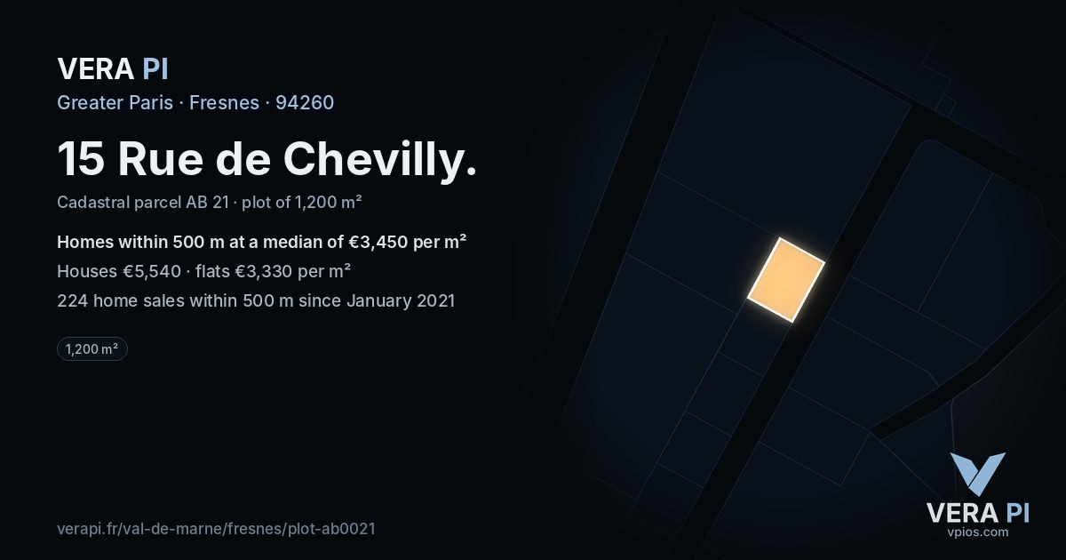 15 Rue de Chevilly, Fresnes at night – the plot lit, the parcels around coloured by the prices near them