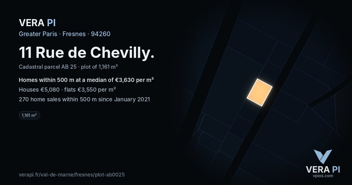 11 Rue de Chevilly, Fresnes at night – the plot lit, the parcels around coloured by the prices near them