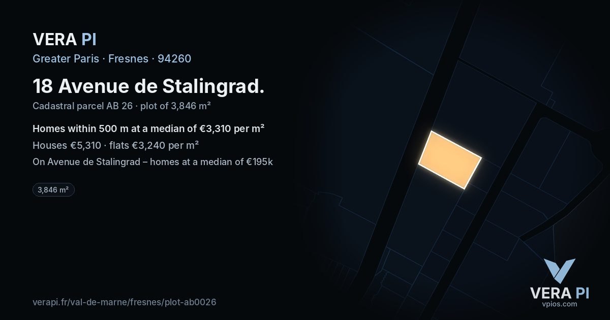18 Avenue de Stalingrad, Fresnes at night – the plot lit, the parcels around coloured by the prices near them