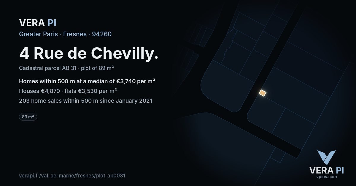 4 Rue de Chevilly, Fresnes at night – the plot lit, the parcels around coloured by the prices near them