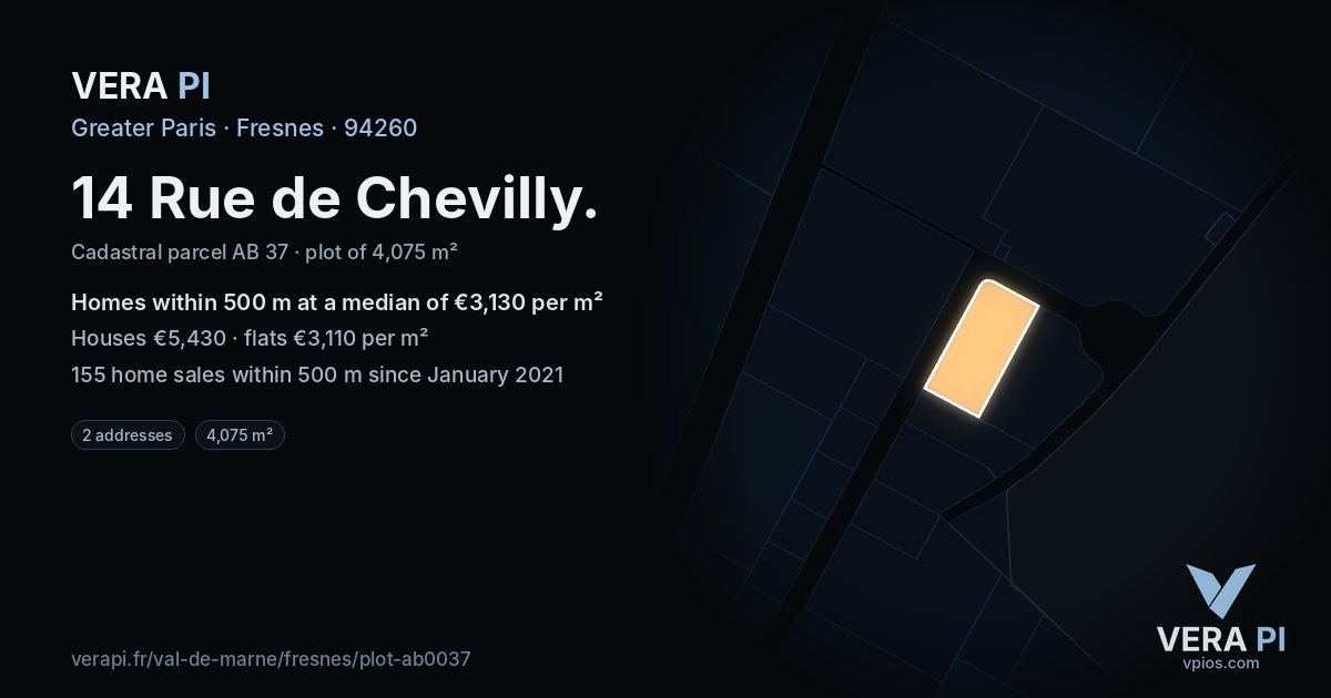 14 Rue de Chevilly, Fresnes at night – the plot lit, the parcels around coloured by the prices near them