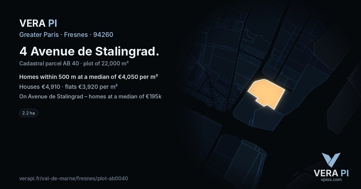 4 Avenue de Stalingrad, Fresnes at night – the plot lit, the parcels around coloured by the prices near them