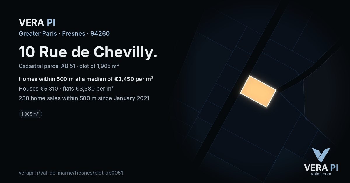 10 Rue de Chevilly, Fresnes at night – the plot lit, the parcels around coloured by the prices near them