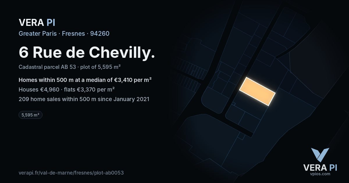 6 Rue de Chevilly, Fresnes at night – the plot lit, the parcels around coloured by the prices near them