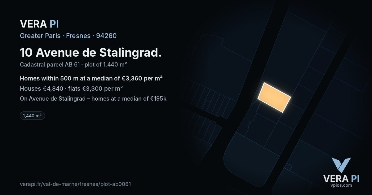 10 Avenue de Stalingrad, Fresnes at night – the plot lit, the parcels around coloured by the prices near them