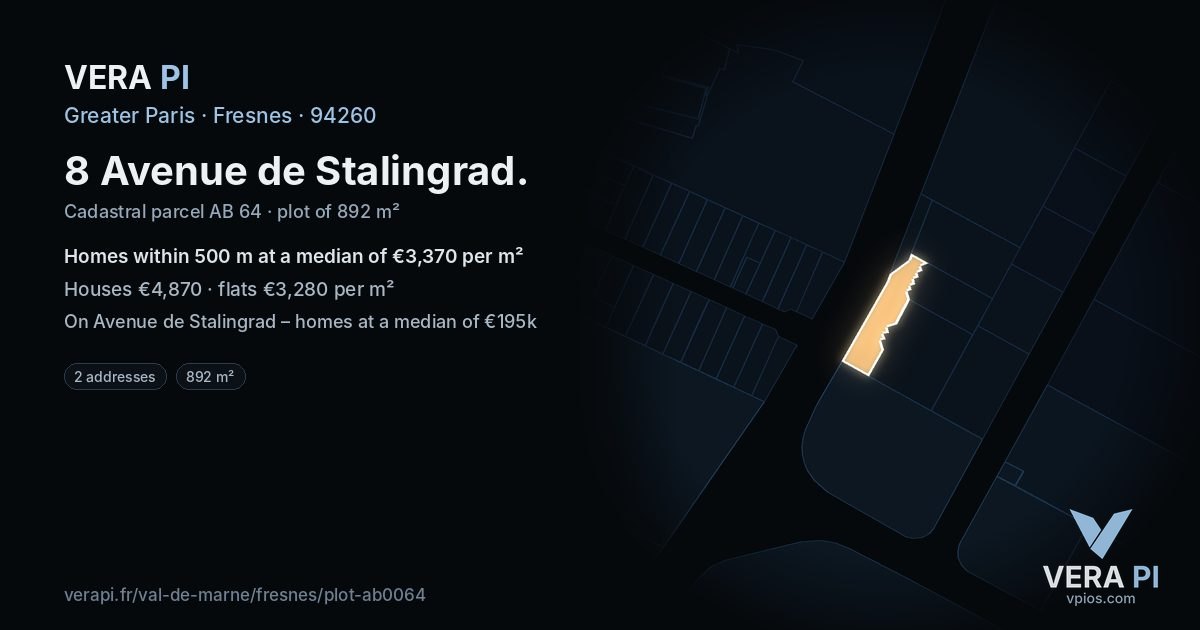 8 Avenue de Stalingrad, Fresnes at night – the plot lit, the parcels around coloured by the prices near them