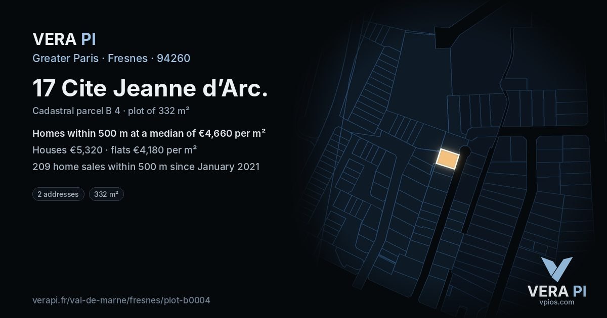 17 Cite Jeanne d’Arc, Fresnes at night – the plot lit, the parcels around coloured by the prices near them