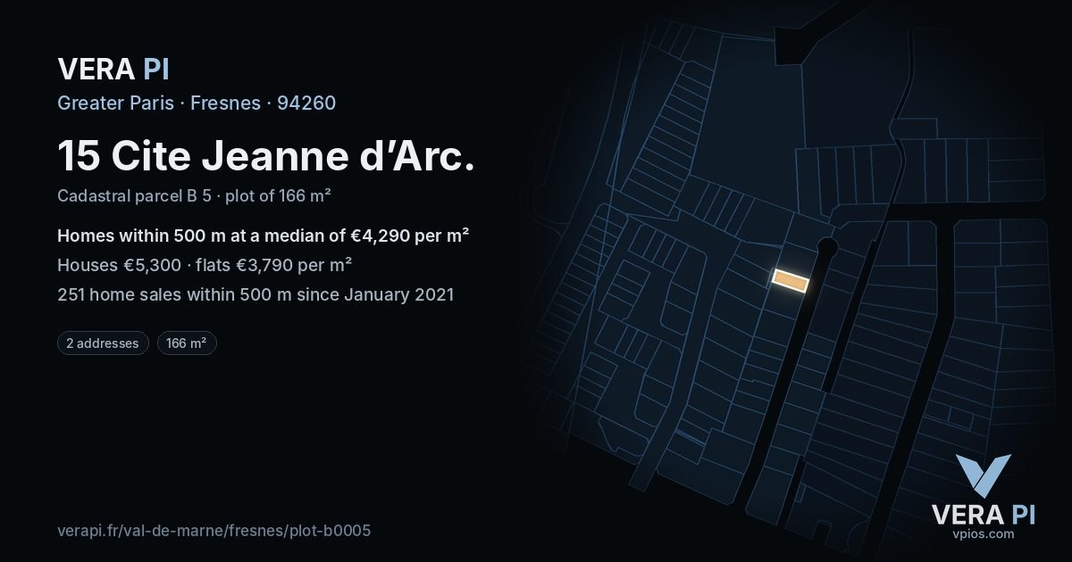 15 Cite Jeanne d’Arc, Fresnes at night – the plot lit, the parcels around coloured by the prices near them