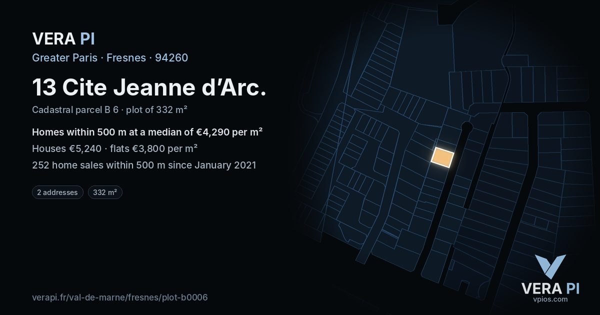 13 Cite Jeanne d’Arc, Fresnes at night – the plot lit, the parcels around coloured by the prices near them