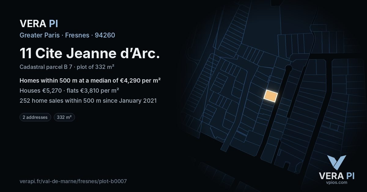 11 Cite Jeanne d’Arc, Fresnes at night – the plot lit, the parcels around coloured by the prices near them