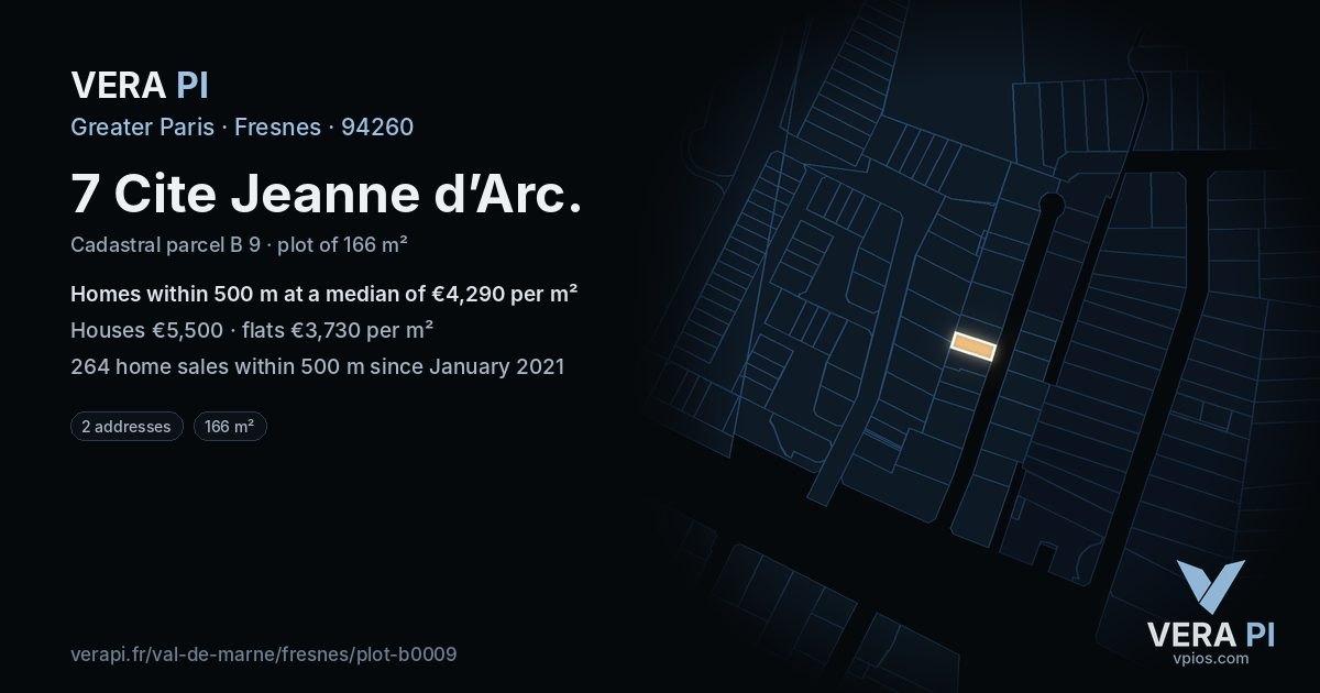 7 Cite Jeanne d’Arc, Fresnes at night – the plot lit, the parcels around coloured by the prices near them