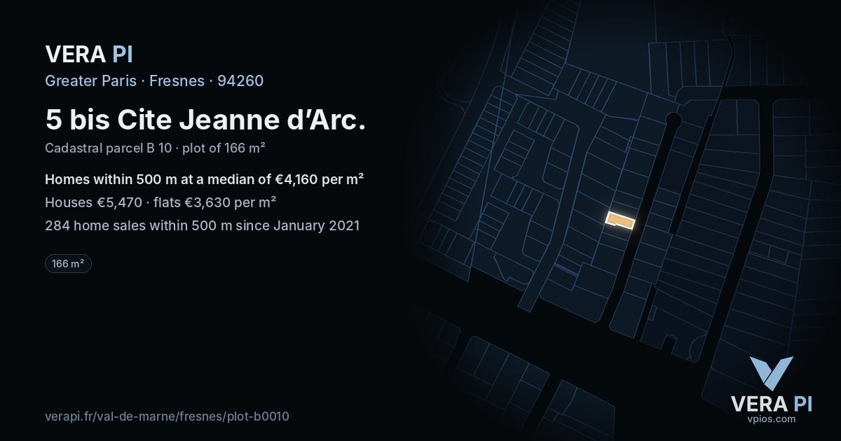 5 bis Cite Jeanne d’Arc, Fresnes at night – the plot lit, the parcels around coloured by the prices near them