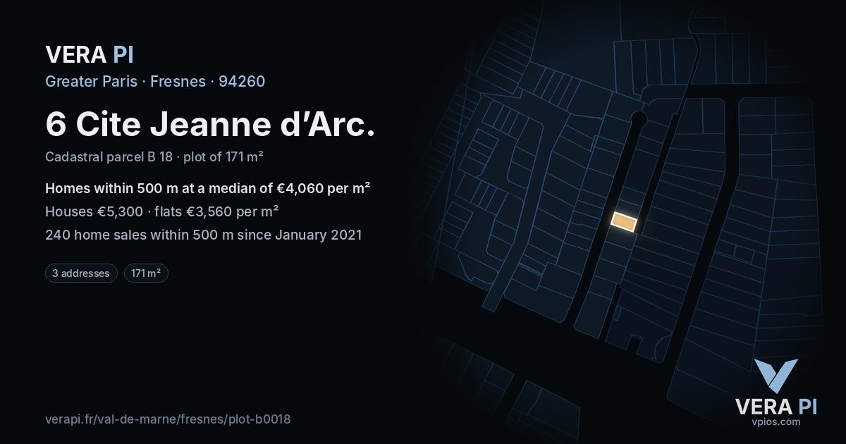 6 Cite Jeanne d’Arc, Fresnes at night – the plot lit, the parcels around coloured by the prices near them