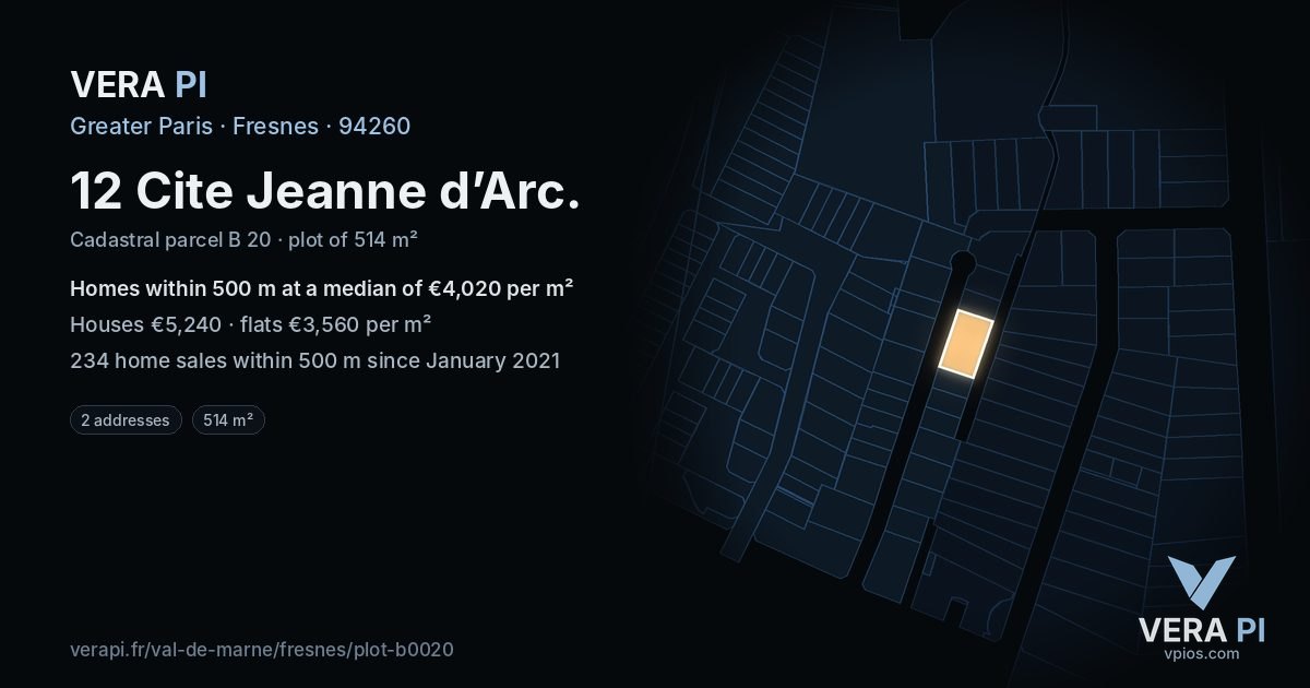 12 Cite Jeanne d’Arc, Fresnes at night – the plot lit, the parcels around coloured by the prices near them