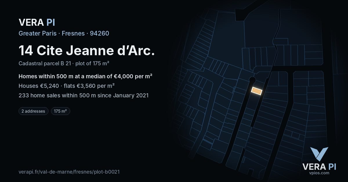 14 Cite Jeanne d’Arc, Fresnes at night – the plot lit, the parcels around coloured by the prices near them