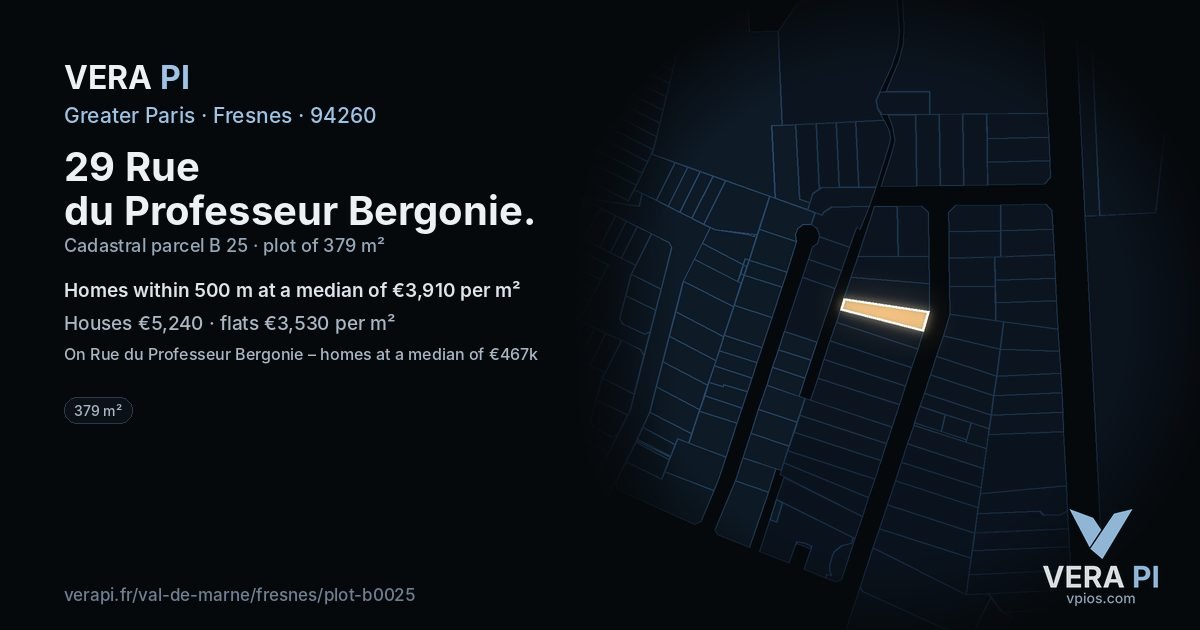 29 Rue du Professeur Bergonie, Fresnes at night – the plot lit, the parcels around coloured by the prices near them
