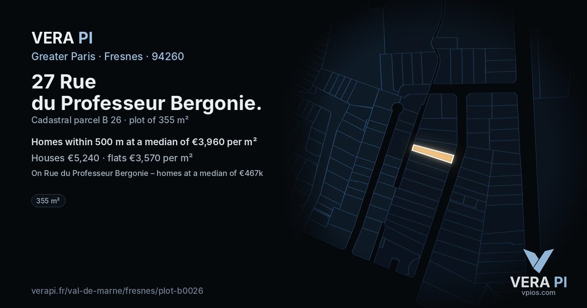 27 Rue du Professeur Bergonie, Fresnes at night – the plot lit, the parcels around coloured by the prices near them