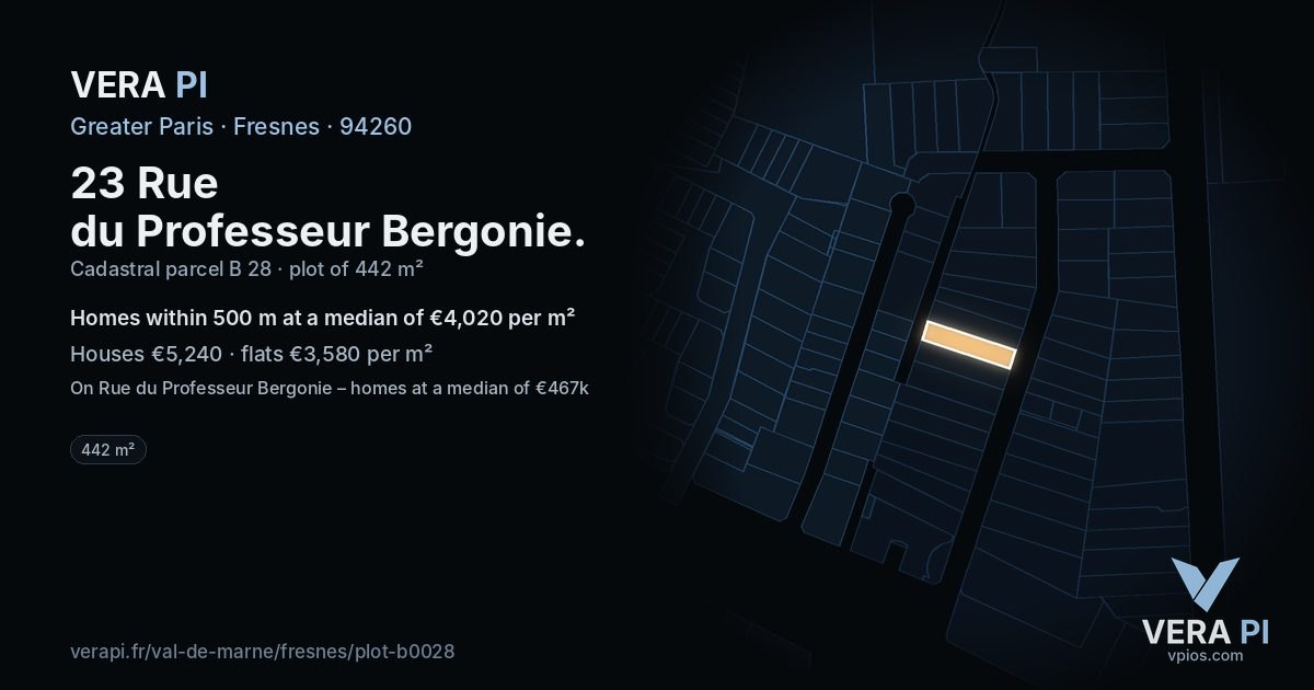 23 Rue du Professeur Bergonie, Fresnes at night – the plot lit, the parcels around coloured by the prices near them