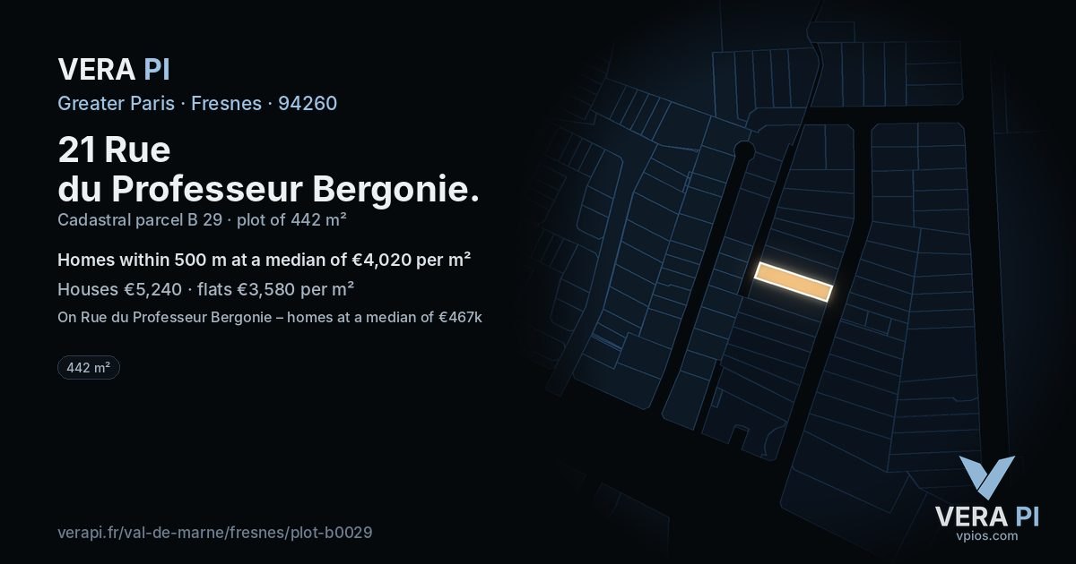 21 Rue du Professeur Bergonie, Fresnes at night – the plot lit, the parcels around coloured by the prices near them