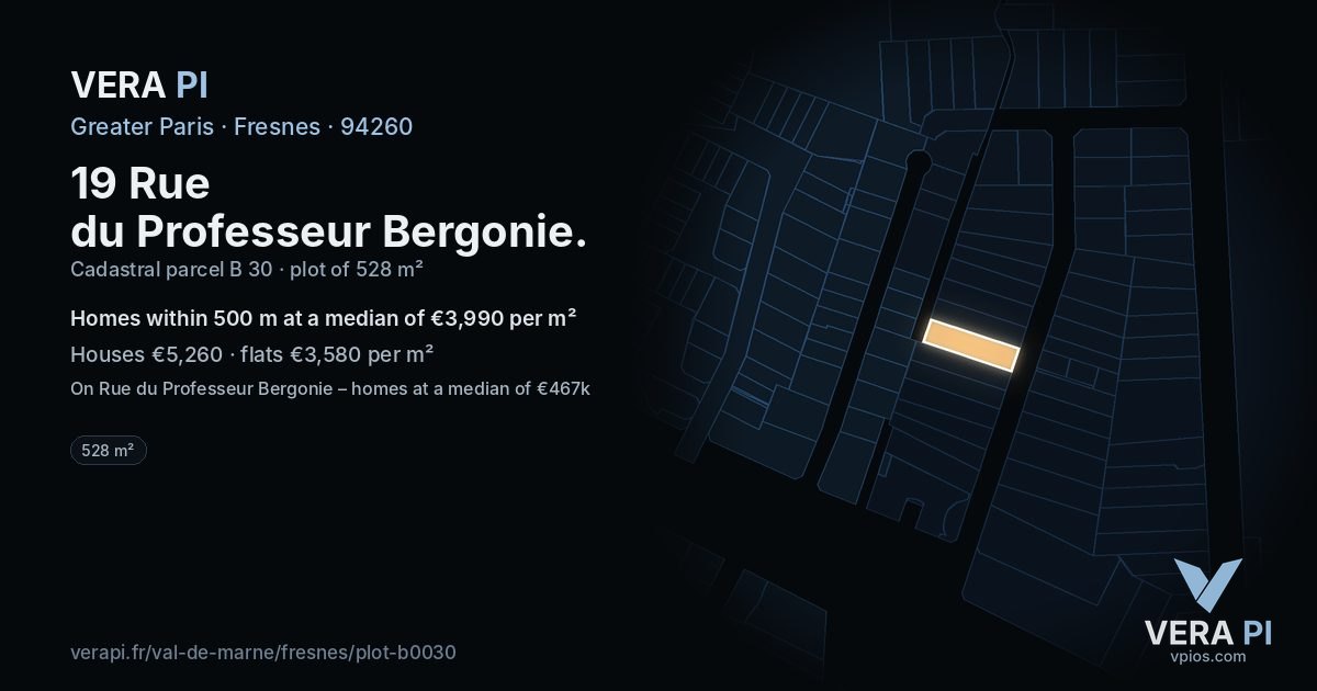 19 Rue du Professeur Bergonie, Fresnes at night – the plot lit, the parcels around coloured by the prices near them