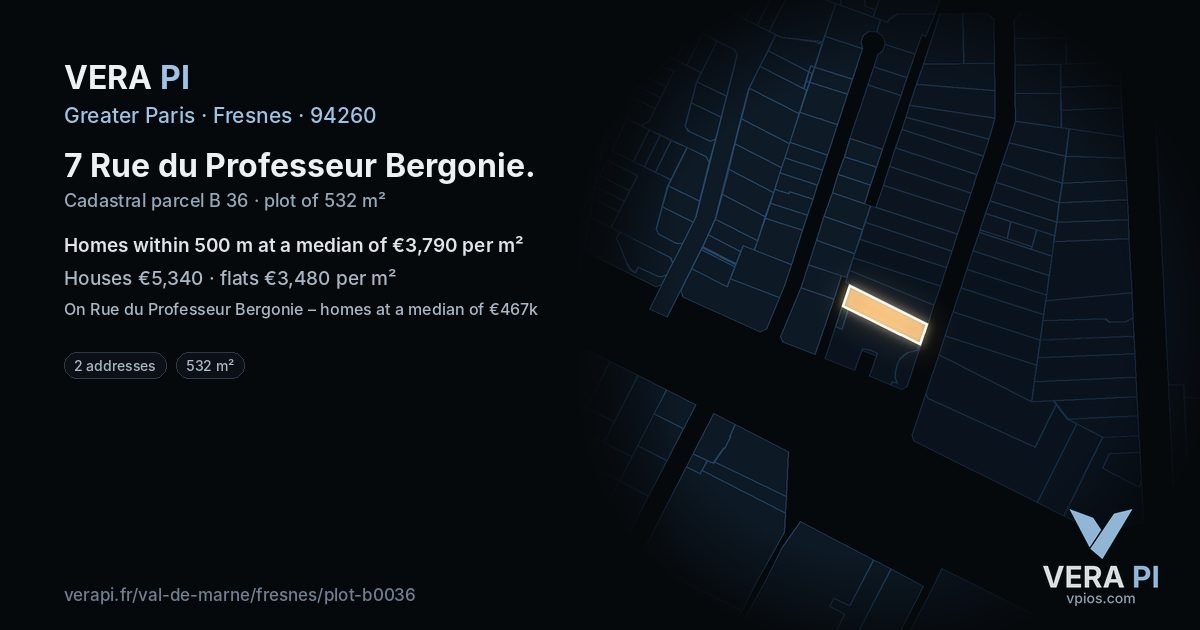 7 Rue du Professeur Bergonie, Fresnes at night – the plot lit, the parcels around coloured by the prices near them