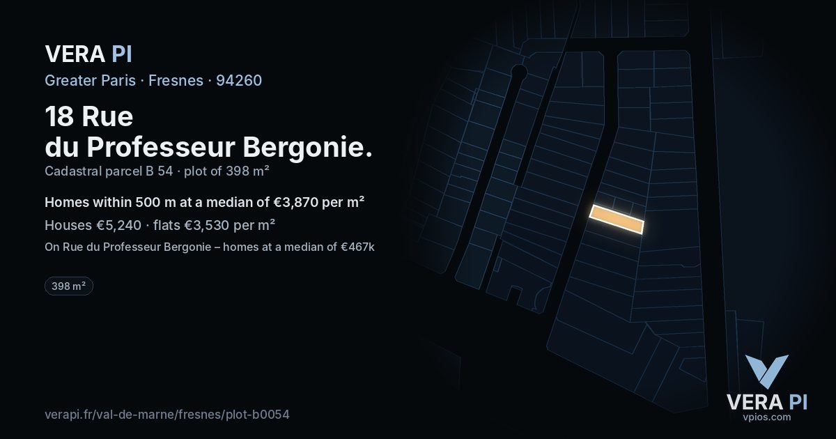 18 Rue du Professeur Bergonie, Fresnes at night – the plot lit, the parcels around coloured by the prices near them