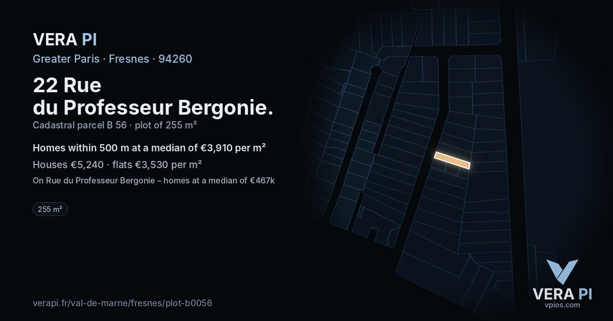 22 Rue du Professeur Bergonie, Fresnes at night – the plot lit, the parcels around coloured by the prices near them
