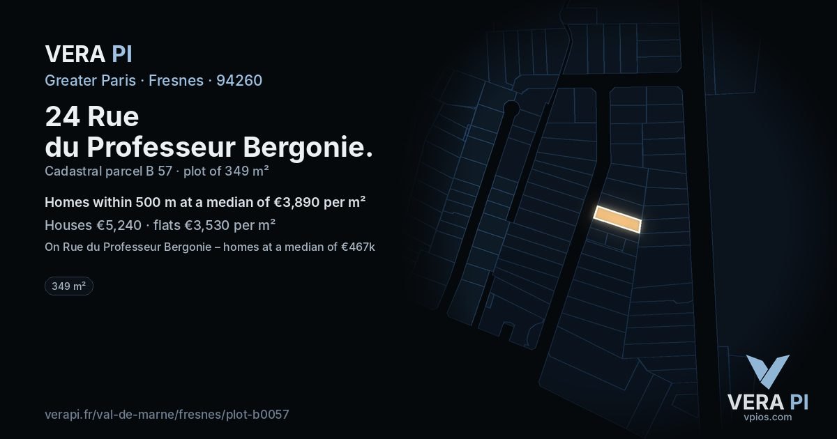 24 Rue du Professeur Bergonie, Fresnes at night – the plot lit, the parcels around coloured by the prices near them