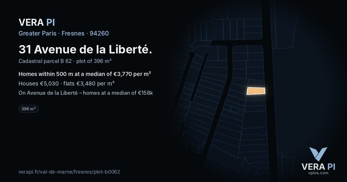 31 Avenue de la Liberté, Fresnes at night – the plot lit, the parcels around coloured by the prices near them