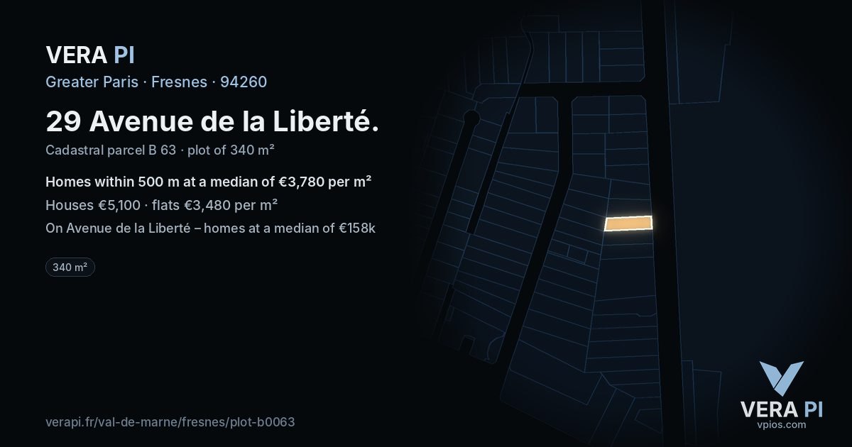 29 Avenue de la Liberté, Fresnes at night – the plot lit, the parcels around coloured by the prices near them