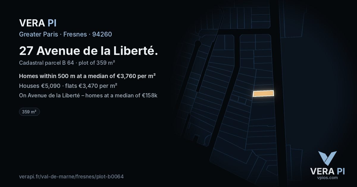 27 Avenue de la Liberté, Fresnes at night – the plot lit, the parcels around coloured by the prices near them