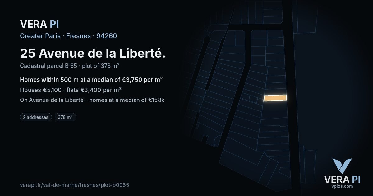 25 Avenue de la Liberté, Fresnes at night – the plot lit, the parcels around coloured by the prices near them