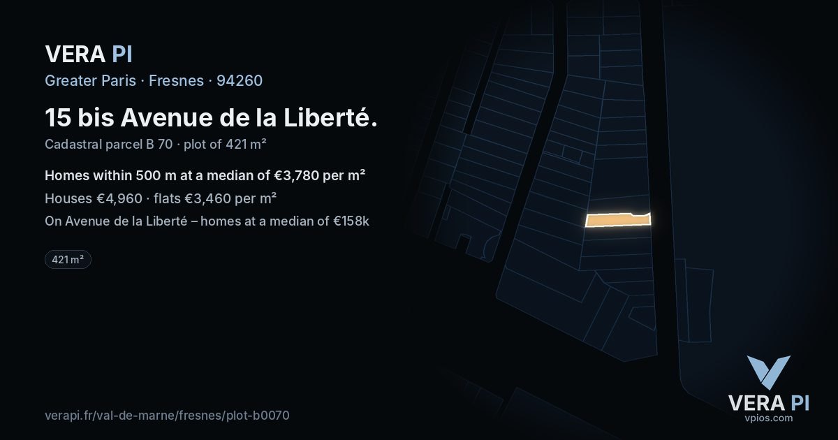 15 bis Avenue de la Liberté, Fresnes at night – the plot lit, the parcels around coloured by the prices near them