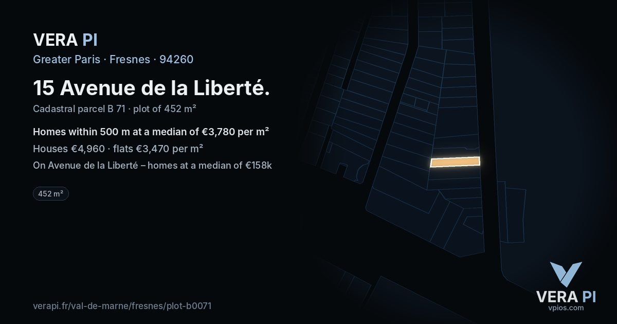 15 Avenue de la Liberté, Fresnes at night – the plot lit, the parcels around coloured by the prices near them