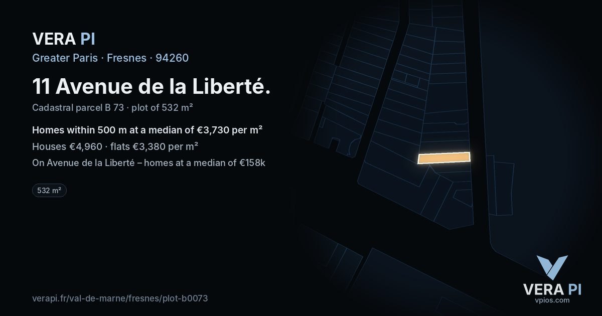 11 Avenue de la Liberté, Fresnes at night – the plot lit, the parcels around coloured by the prices near them