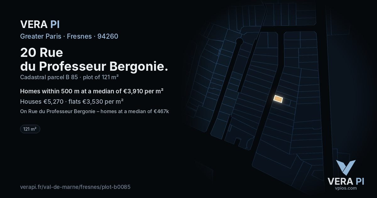 20 Rue du Professeur Bergonie, Fresnes at night – the plot lit, the parcels around coloured by the prices near them