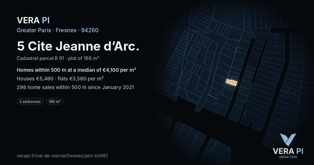 5 Cite Jeanne d’Arc, Fresnes at night – the plot lit, the parcels around coloured by the prices near them