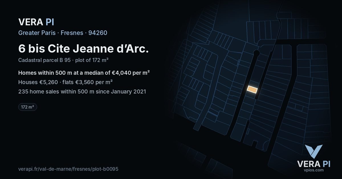 6 bis Cite Jeanne d’Arc, Fresnes at night – the plot lit, the parcels around coloured by the prices near them