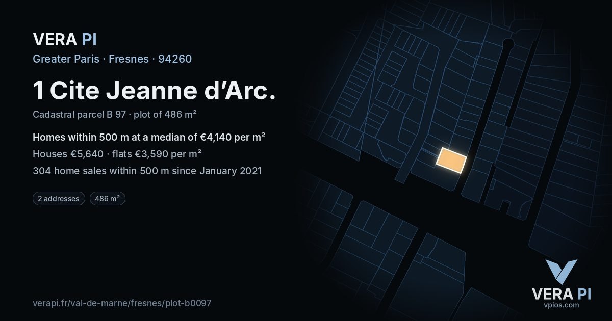 1 Cite Jeanne d’Arc, Fresnes at night – the plot lit, the parcels around coloured by the prices near them