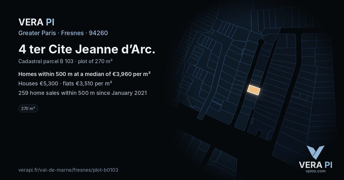 4 ter Cite Jeanne d’Arc, Fresnes at night – the plot lit, the parcels around coloured by the prices near them