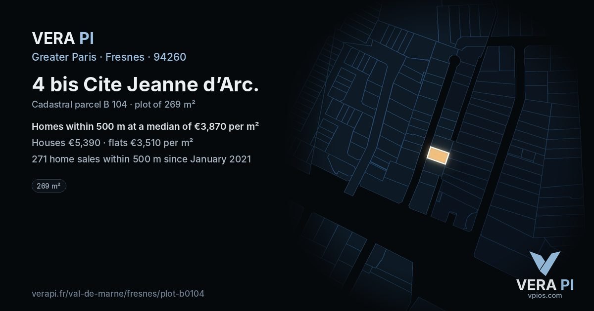4 bis Cite Jeanne d’Arc, Fresnes at night – the plot lit, the parcels around coloured by the prices near them
