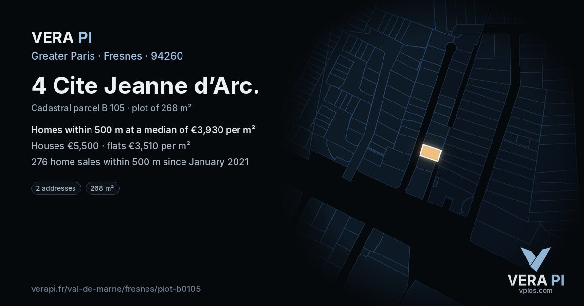 4 Cite Jeanne d’Arc, Fresnes at night – the plot lit, the parcels around coloured by the prices near them
